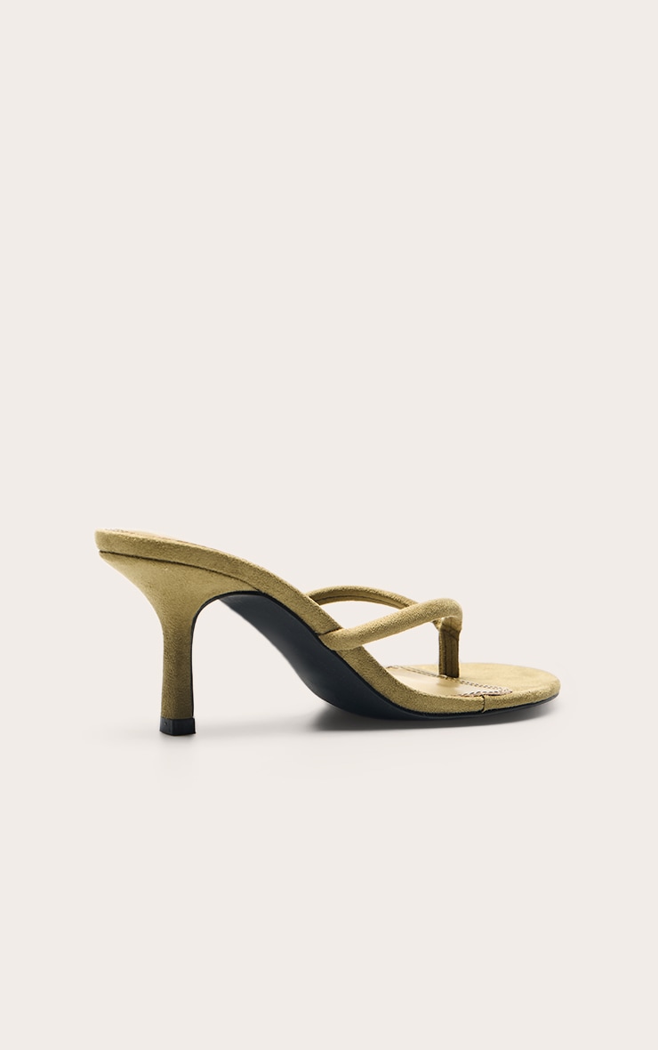 Olive Faux Suede Round Toe Thong Mid Heeled Mules image 4