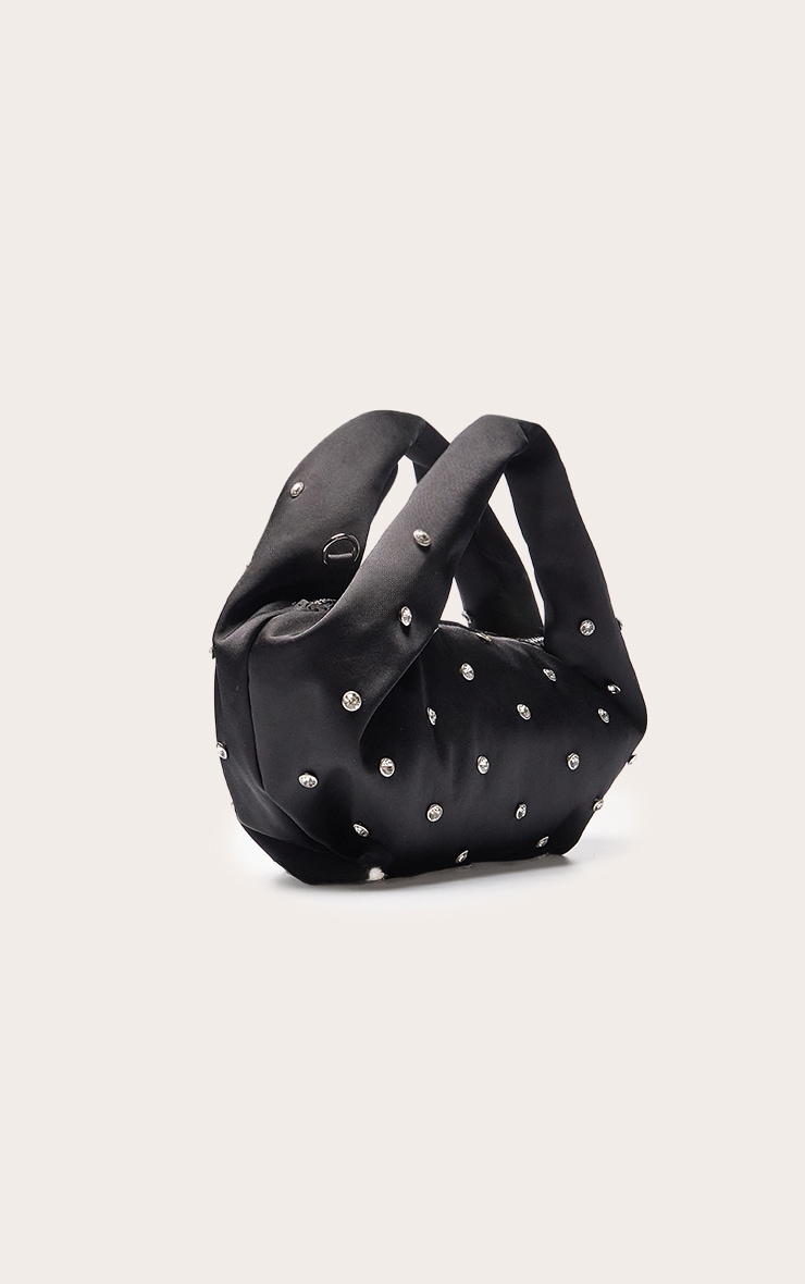 Sac pochette satiné noir à strass cloutés image 3