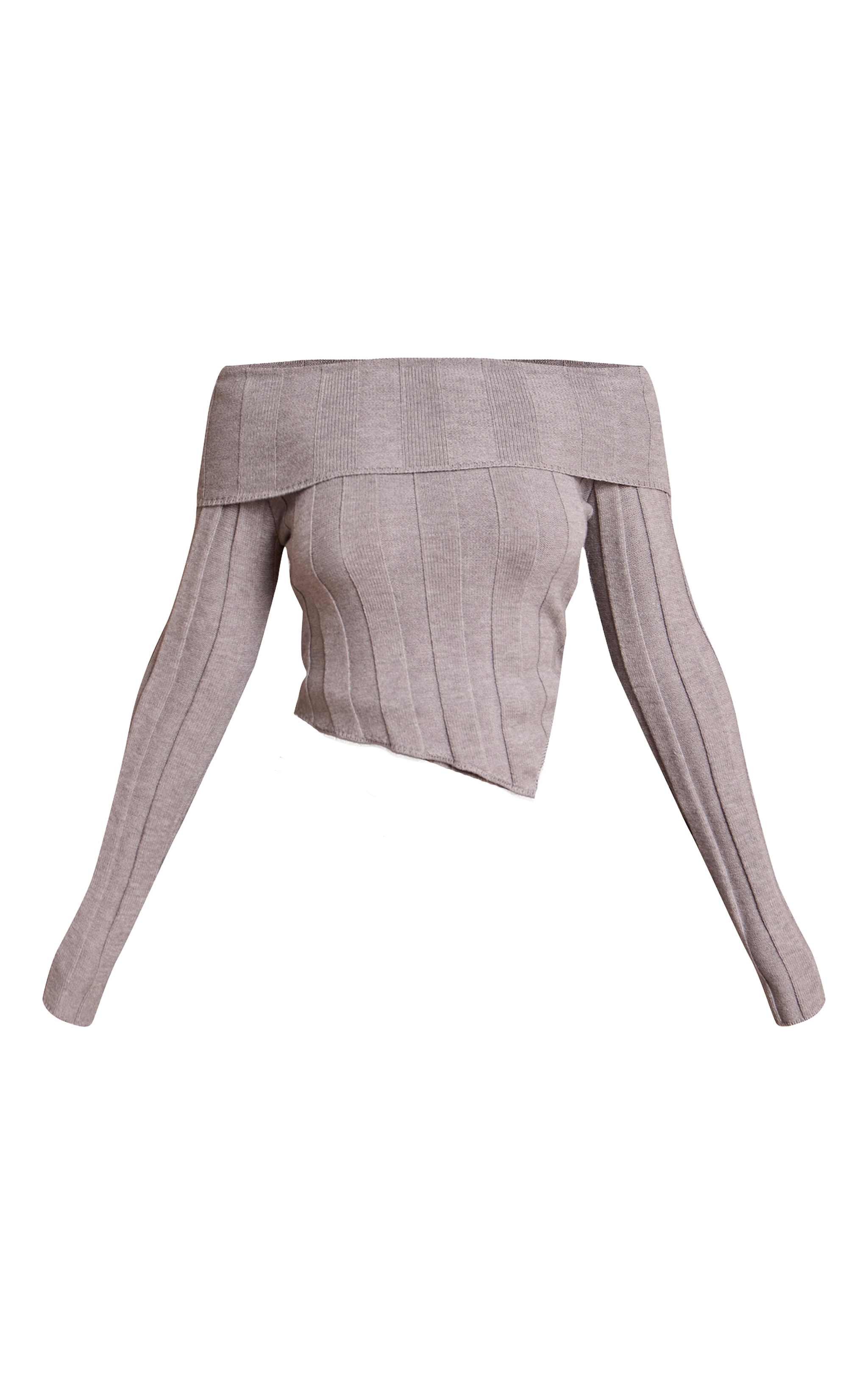 Petite Ash Grey Asymmetric Off Shoulder Knitted Top image 5
