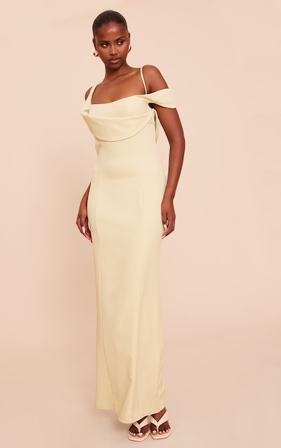 Robe longue tissée sauge à col carré