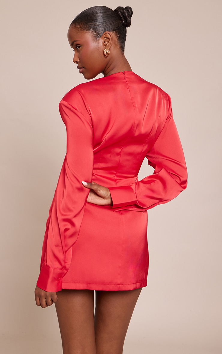 Red Satin Cowl Neck Long Sleeve Midaxi Dress image 2