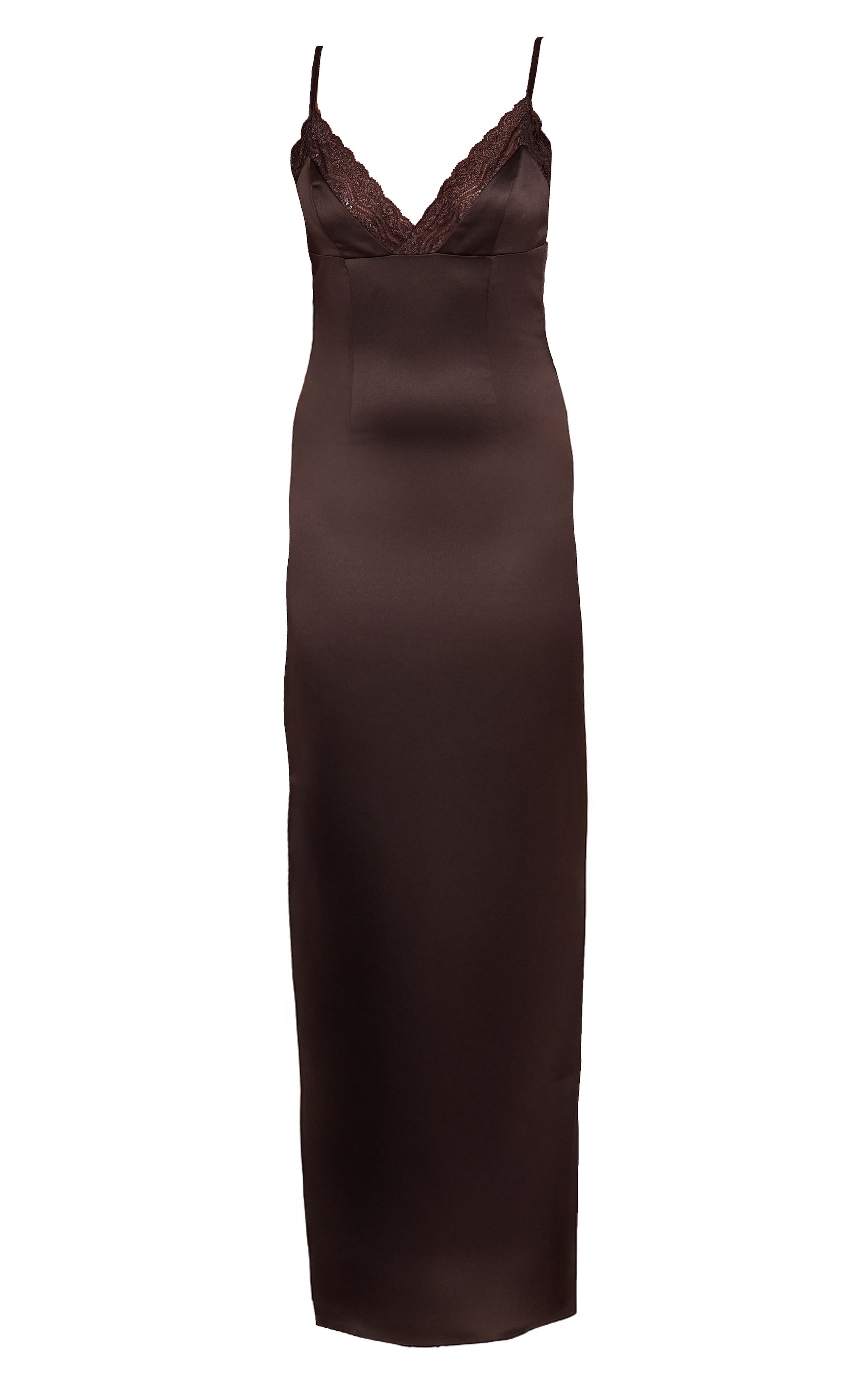 Chocolate Satin Lace Cup Lace Back Detail Maxi Dress image 5