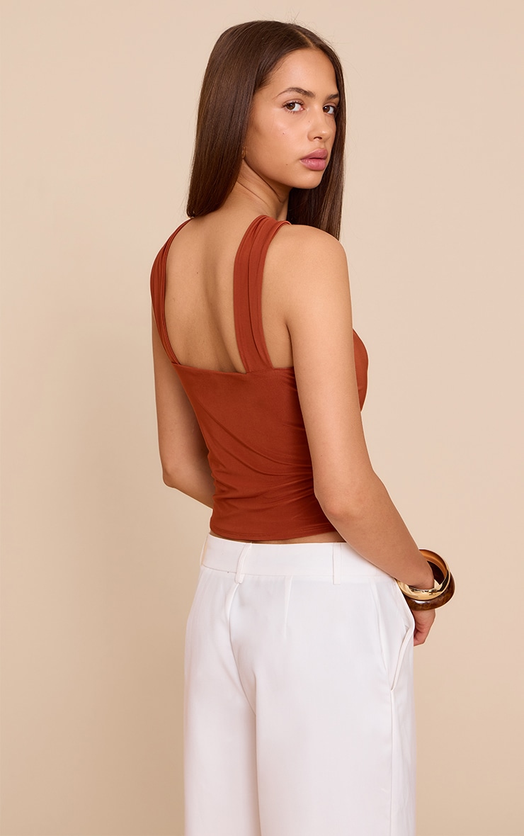 Rust Double Layer Slinky Trim Detail Sleeveless Top image 2