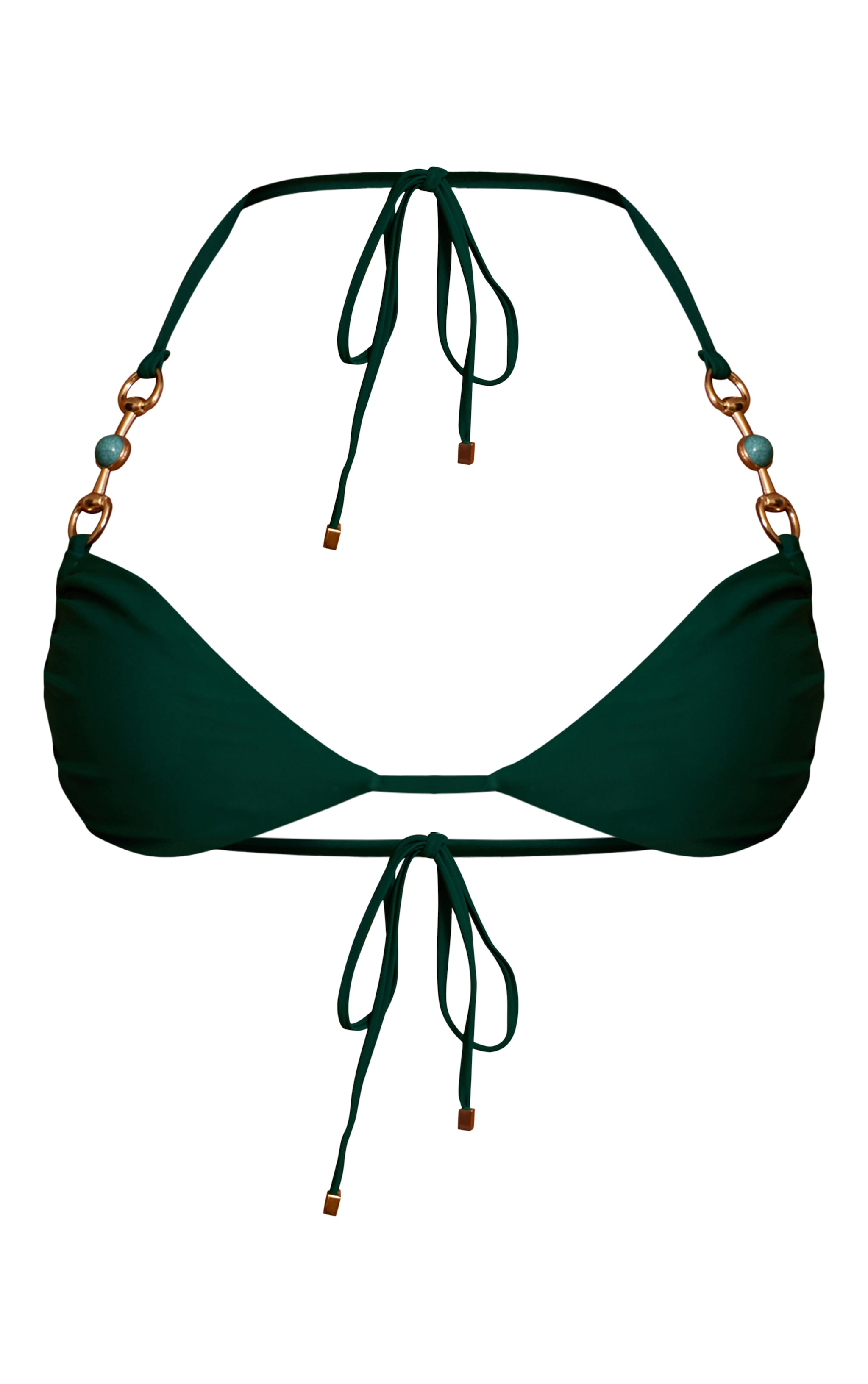 Haut de maillot de bain triangle vert émeraude à empiècements pierres image 5