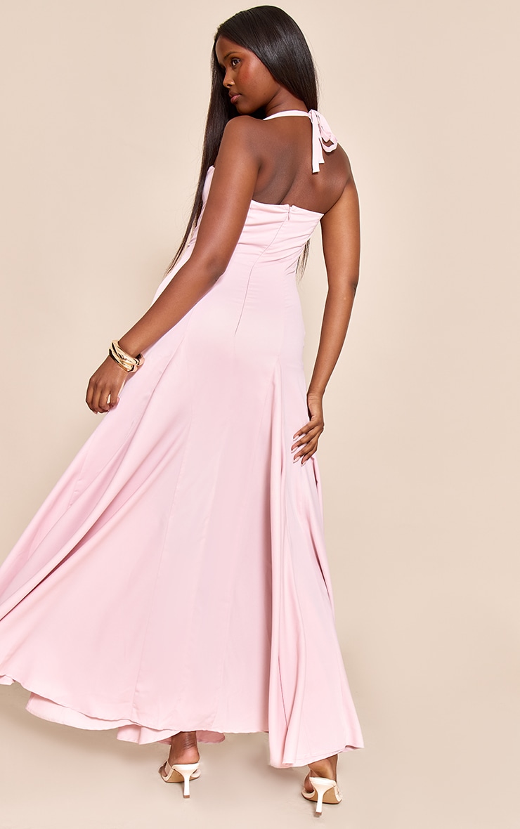 Blush Woven Halterneck Ruched Bust Detail Maxi Dress image 2