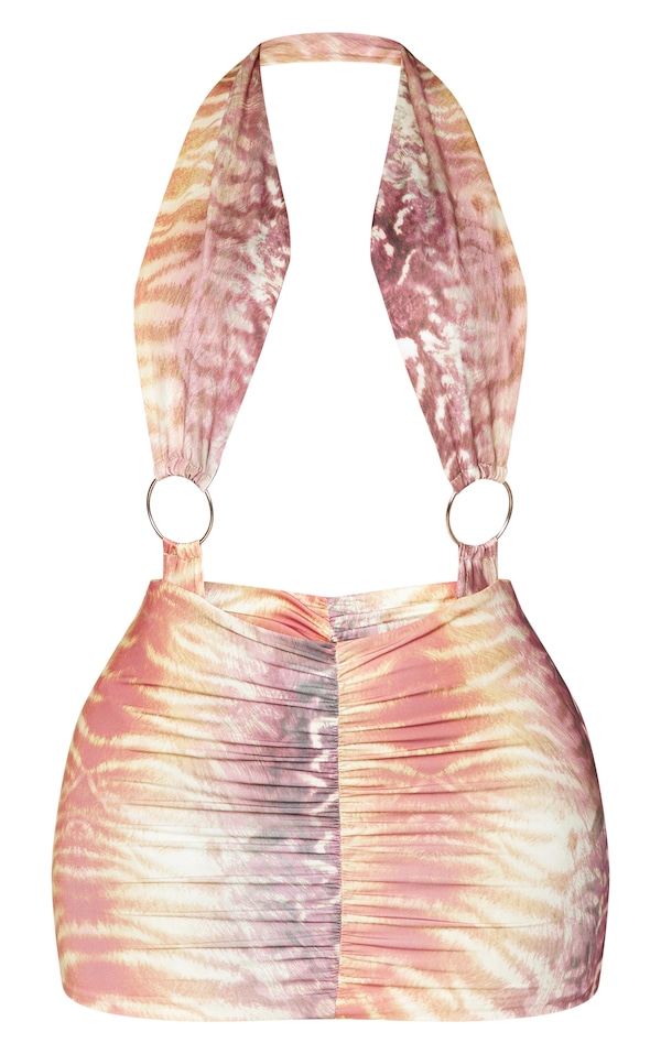 Shape Orange Printed Slinky Halterneck Ring Detail Bodycon Dress