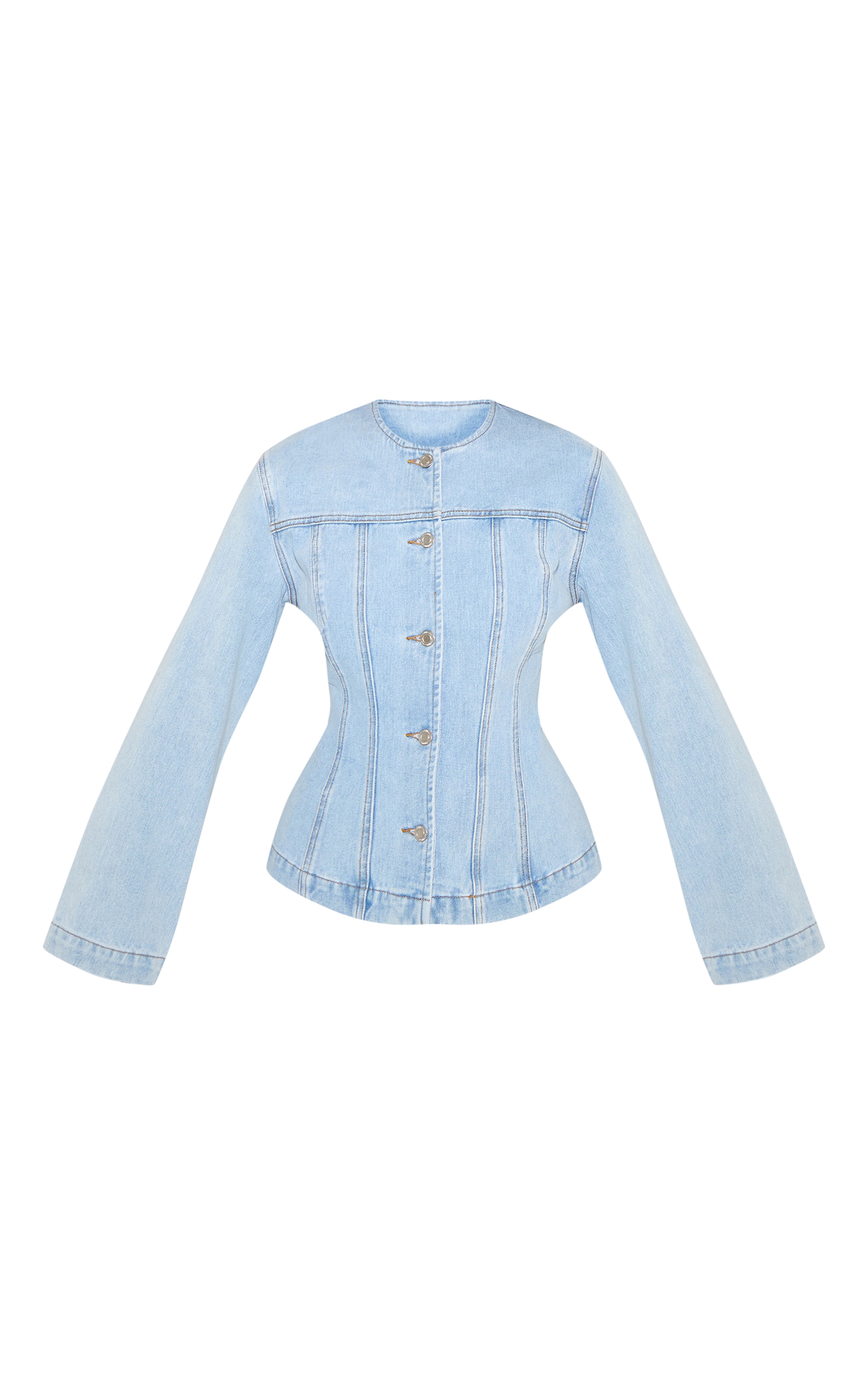 Light Blue Cinched Long Sleeve Denim Jacket image 5
