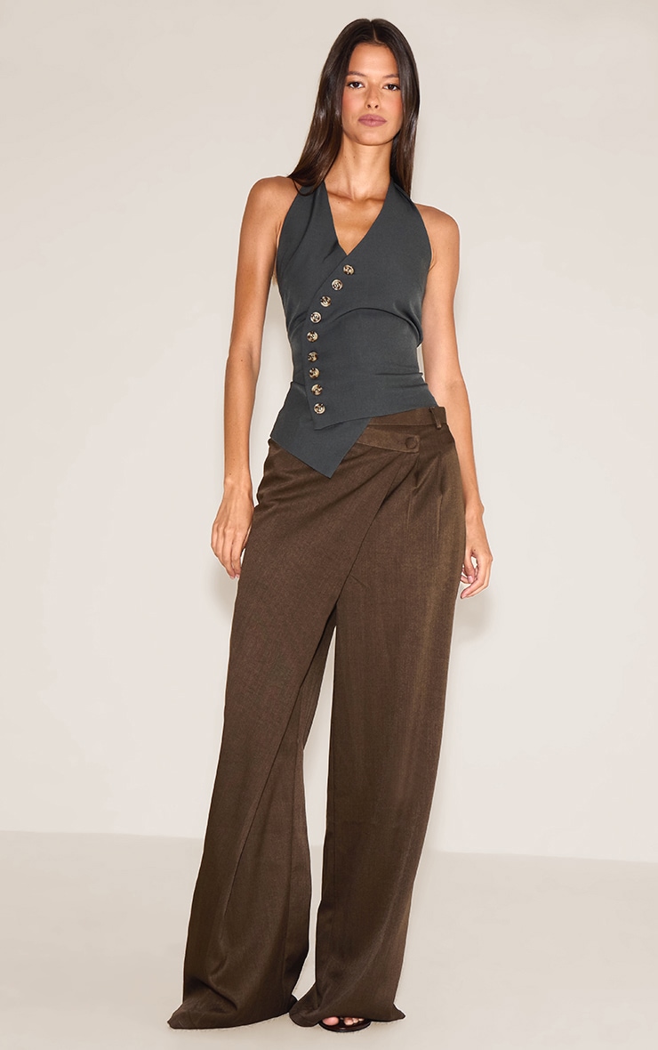 Charcoal Woven Button Detail Halterneck Waistcoat image 3