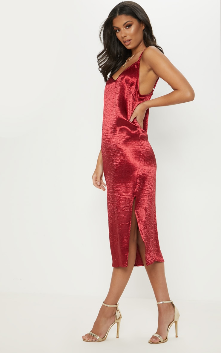 Burgundy Hammered Satin Midaxi Dress PrettyLittleThing