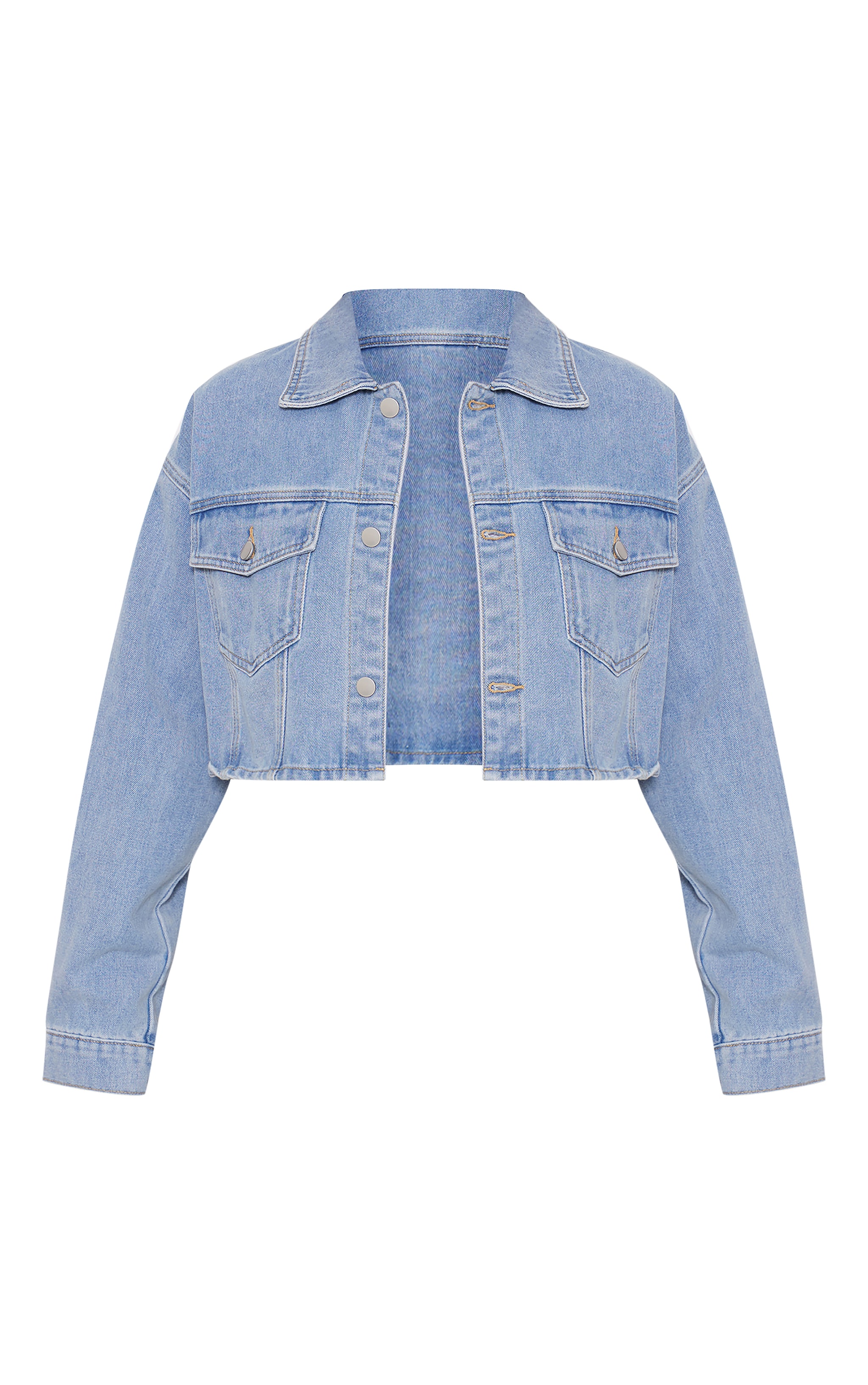 Light Blue Pocket Detail Cropped Denim Jacket image 5