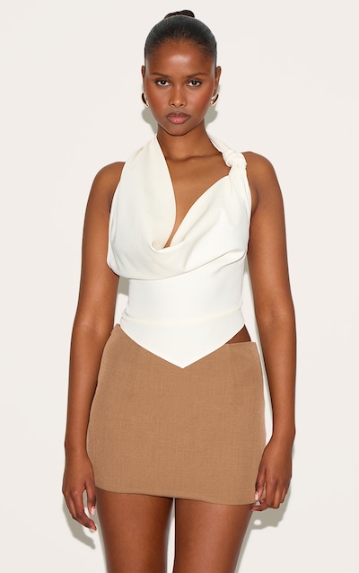 Cream Woven Cowl Neck Long Top