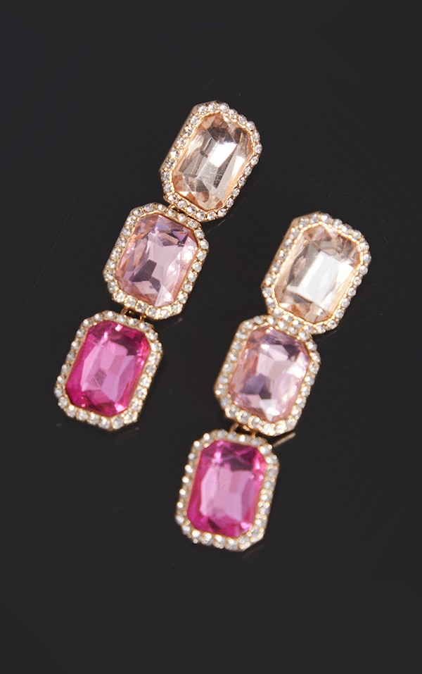 Pink Ombre Jewelled Statement Earrings PrettyLittleThing