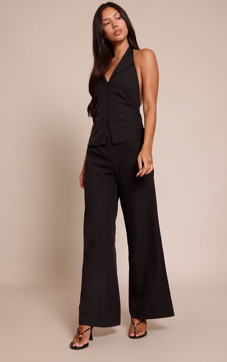 Black Waist Coat Straight Leg Jumpsuit