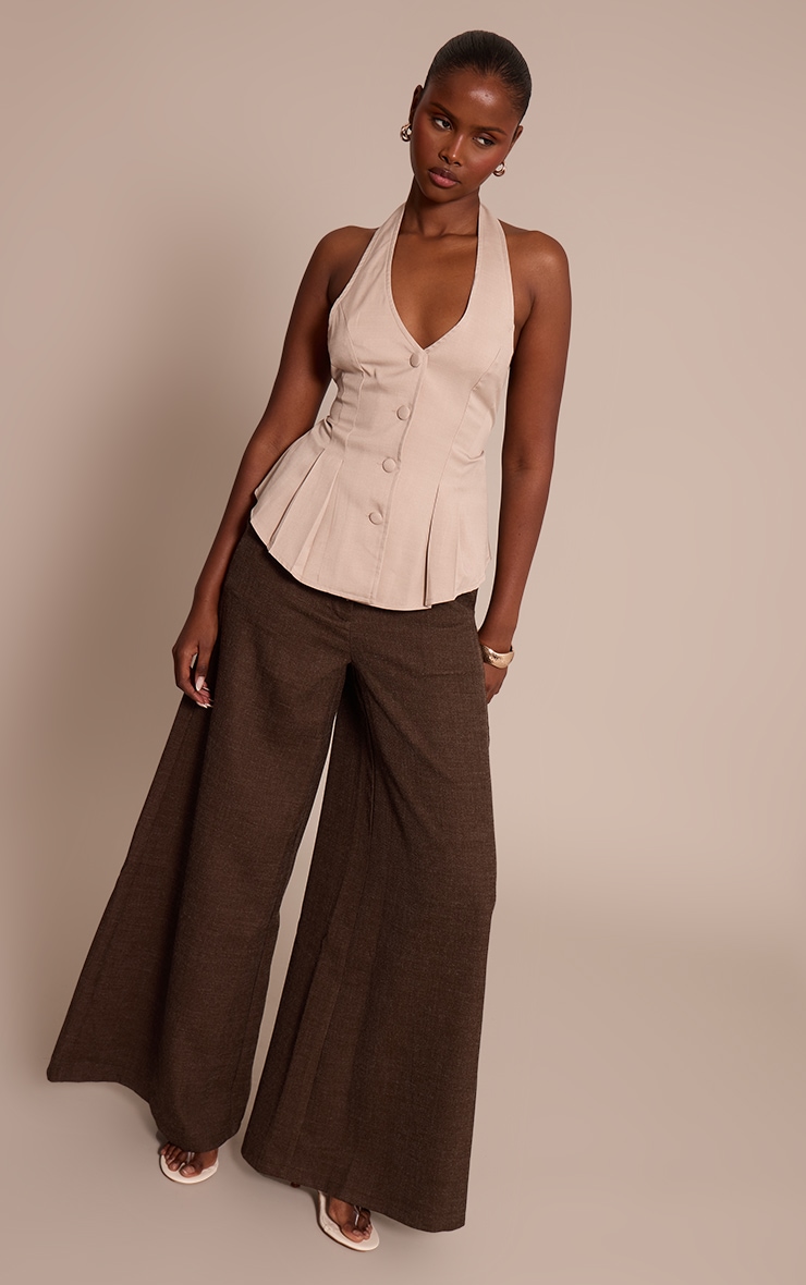 Stone Woven Halterneck Button Down Vest image 3