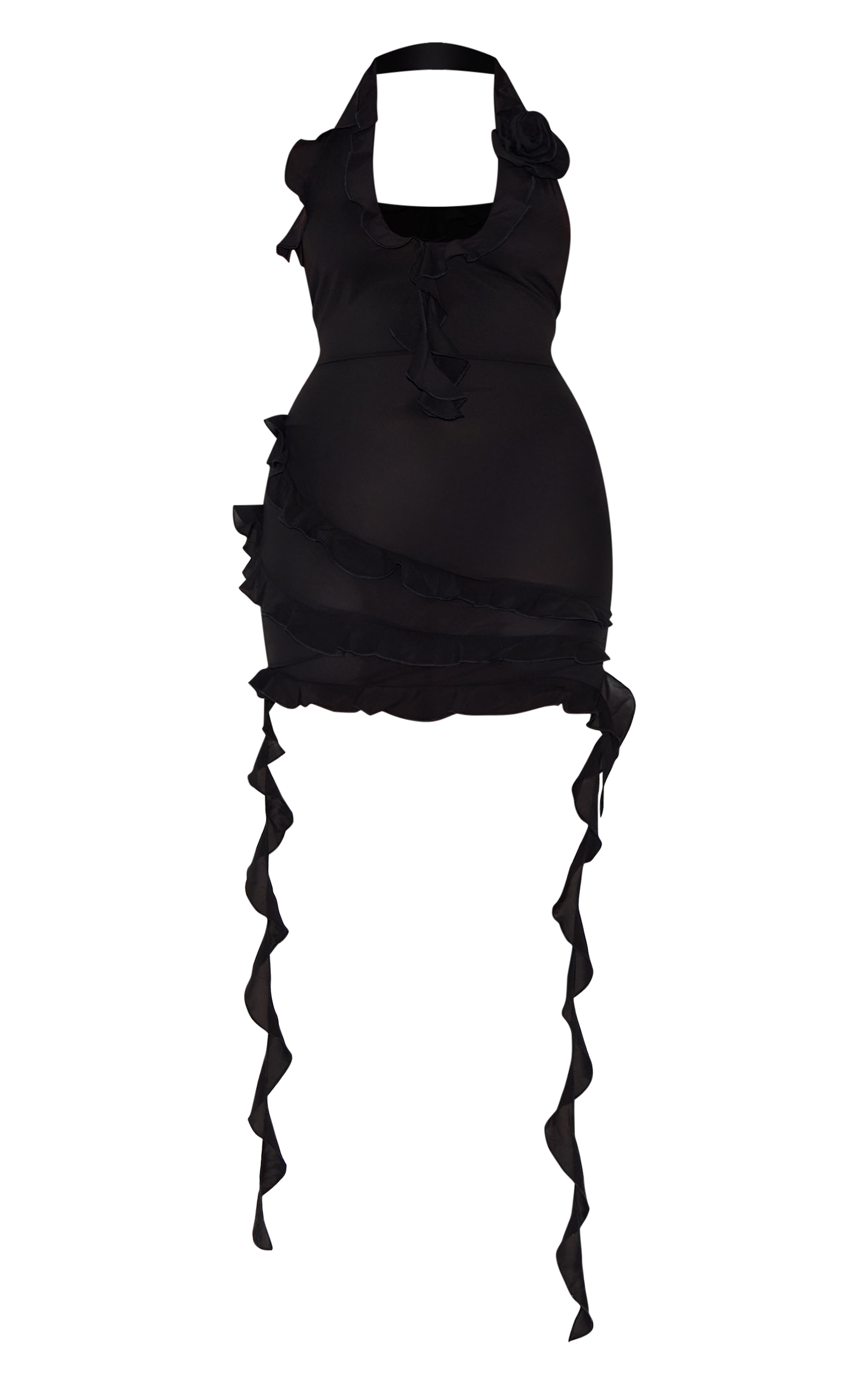 Shape Black Woven Halterneck Frill Mini Dress | Shape