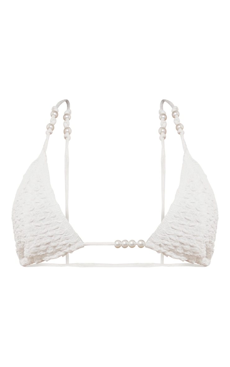 White Bubble Textured Triangle Bikini Top image 5