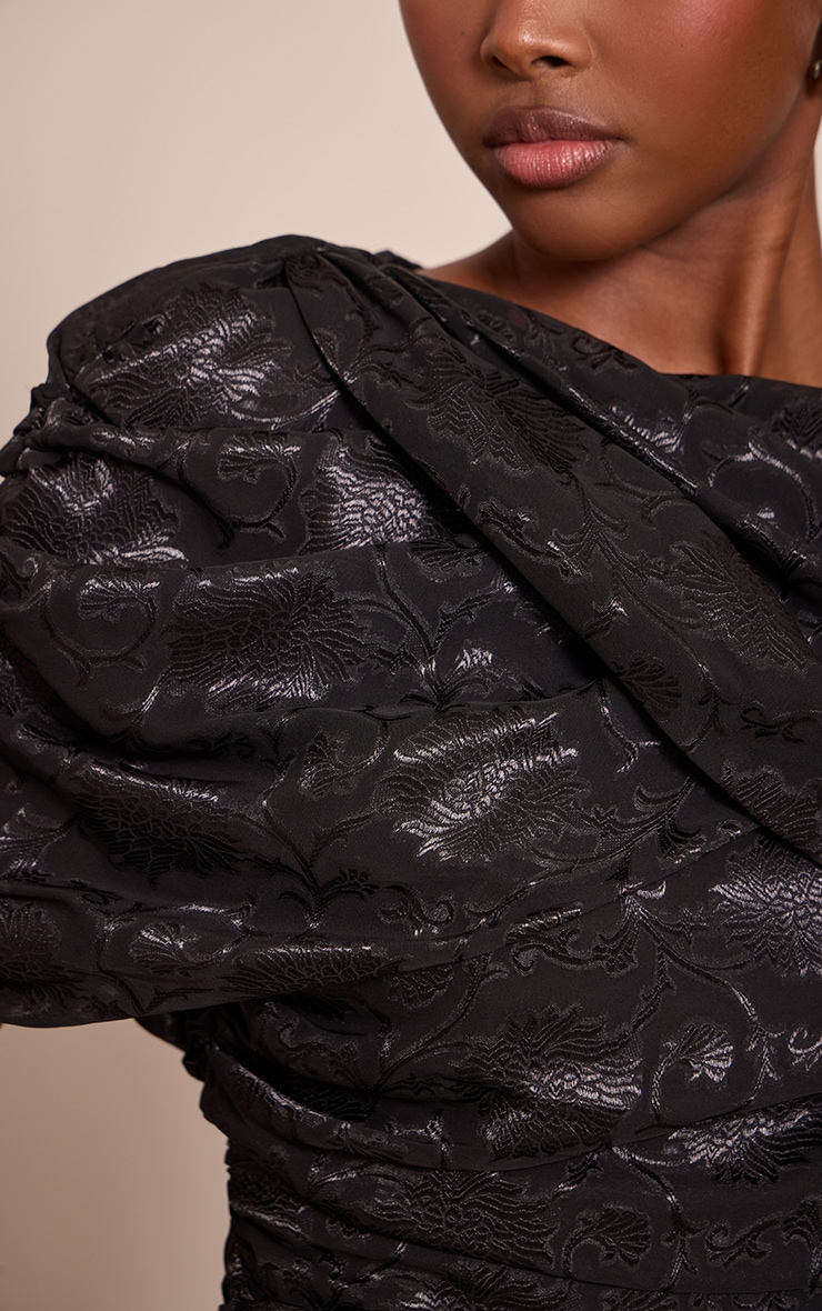 Black Floral Satin Drape Top image 4