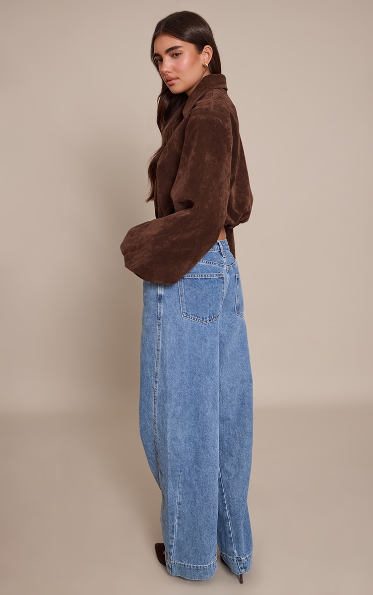 Mid Blue Relaxed Mid Rise Seam Detail Wide Leg Jeans image 3