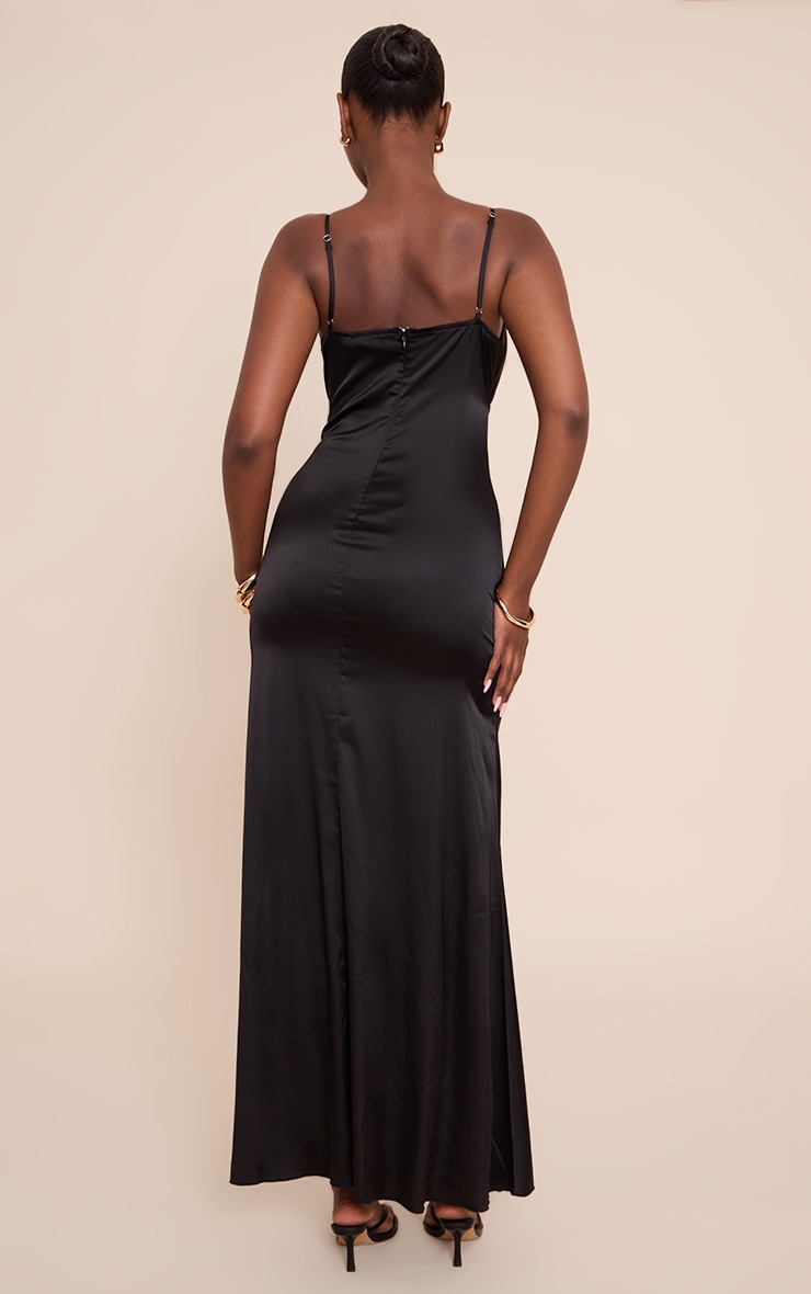 Black Satin Strappy Maxi Dress image 2