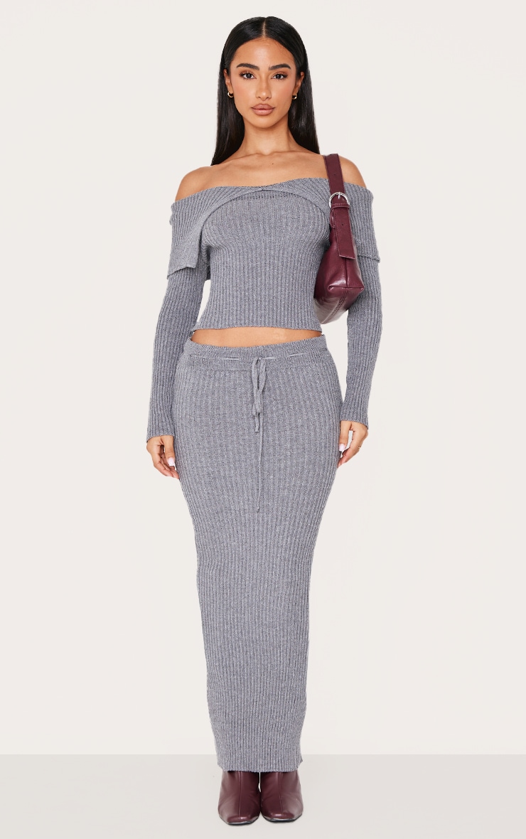 Petite Charcoal Knitted Maxi Skirt With Tie Details image 1