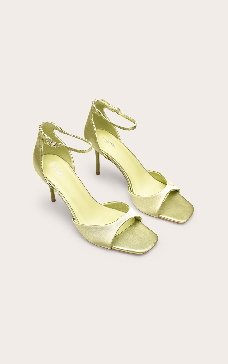 Green Satin Square Toe Barely There Heeled Sandals image 3
