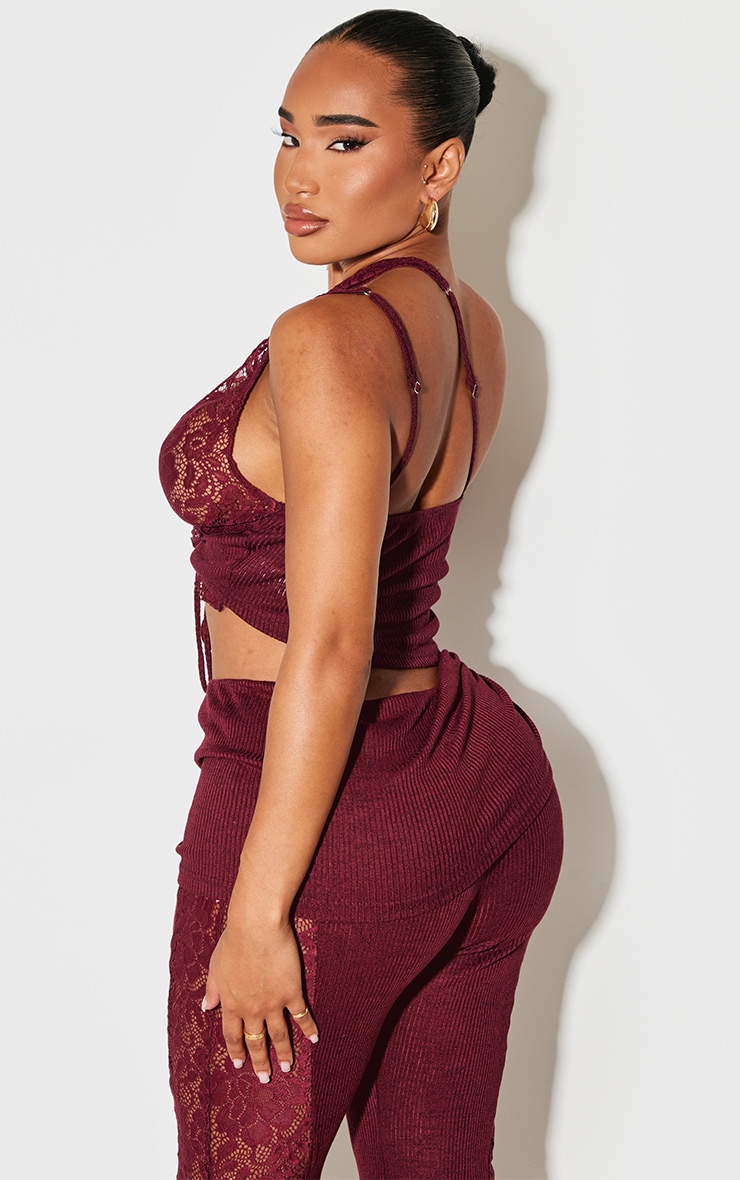 Shape Burgundy Lace Up Bralet Top image 2