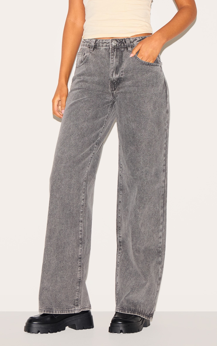 Tall Jean droit gris délavé à taille basse image 1