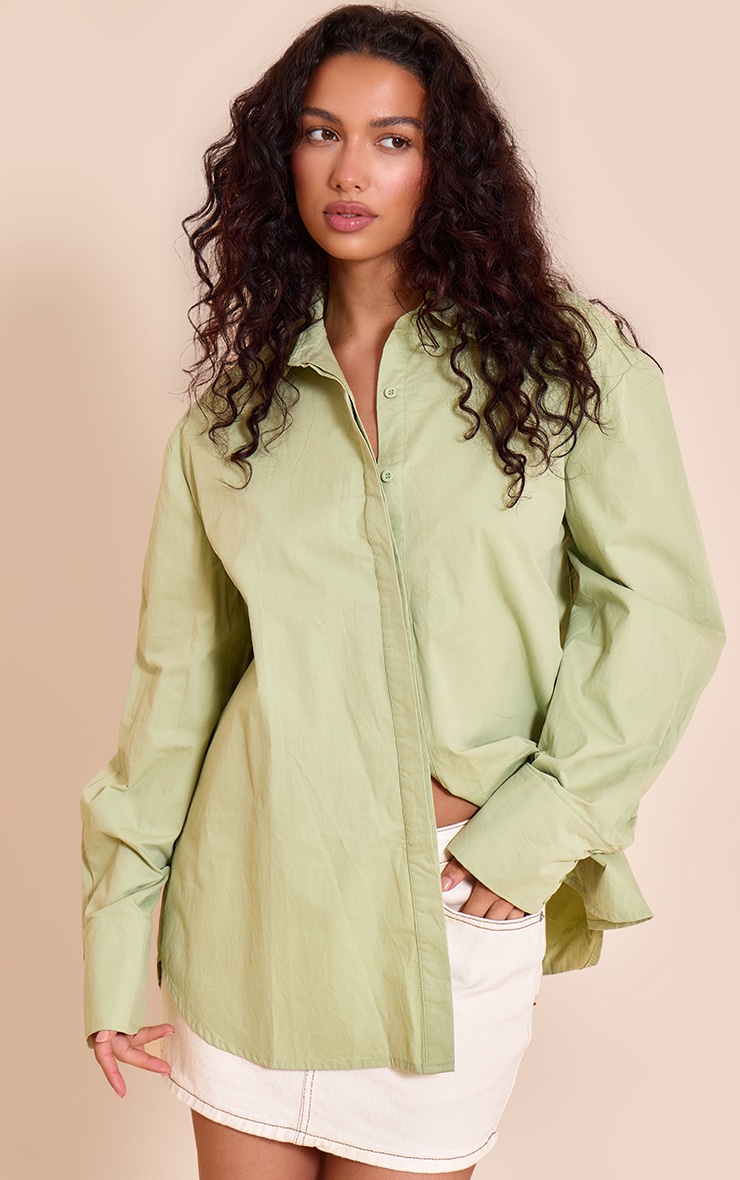 Sage Green Cotton Oversized Cuff Shirt image 1