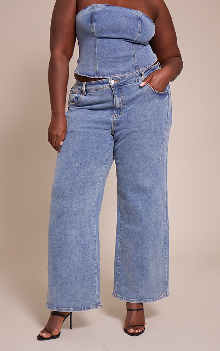 Plus Mid Blue Wash Adjustable Waistband Detail Jean image 2