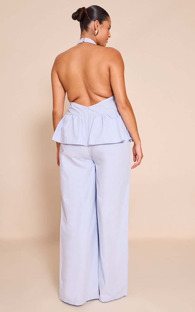 Plus Baby Blue Woven Peplum Hem Jumpsuit image 2