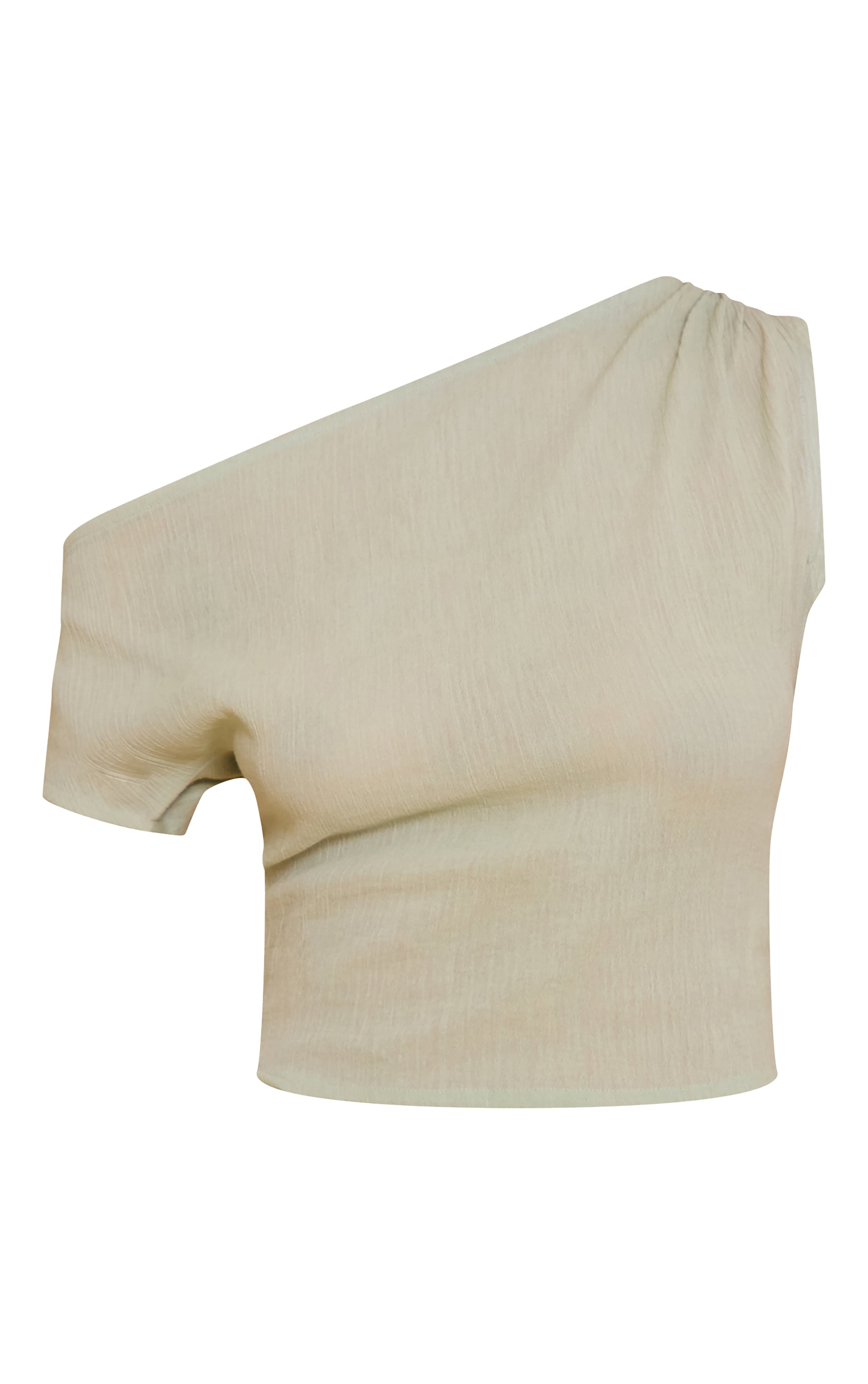 Sage Green Cheesecloth Off The Shoulder Asymmetric Top image 5