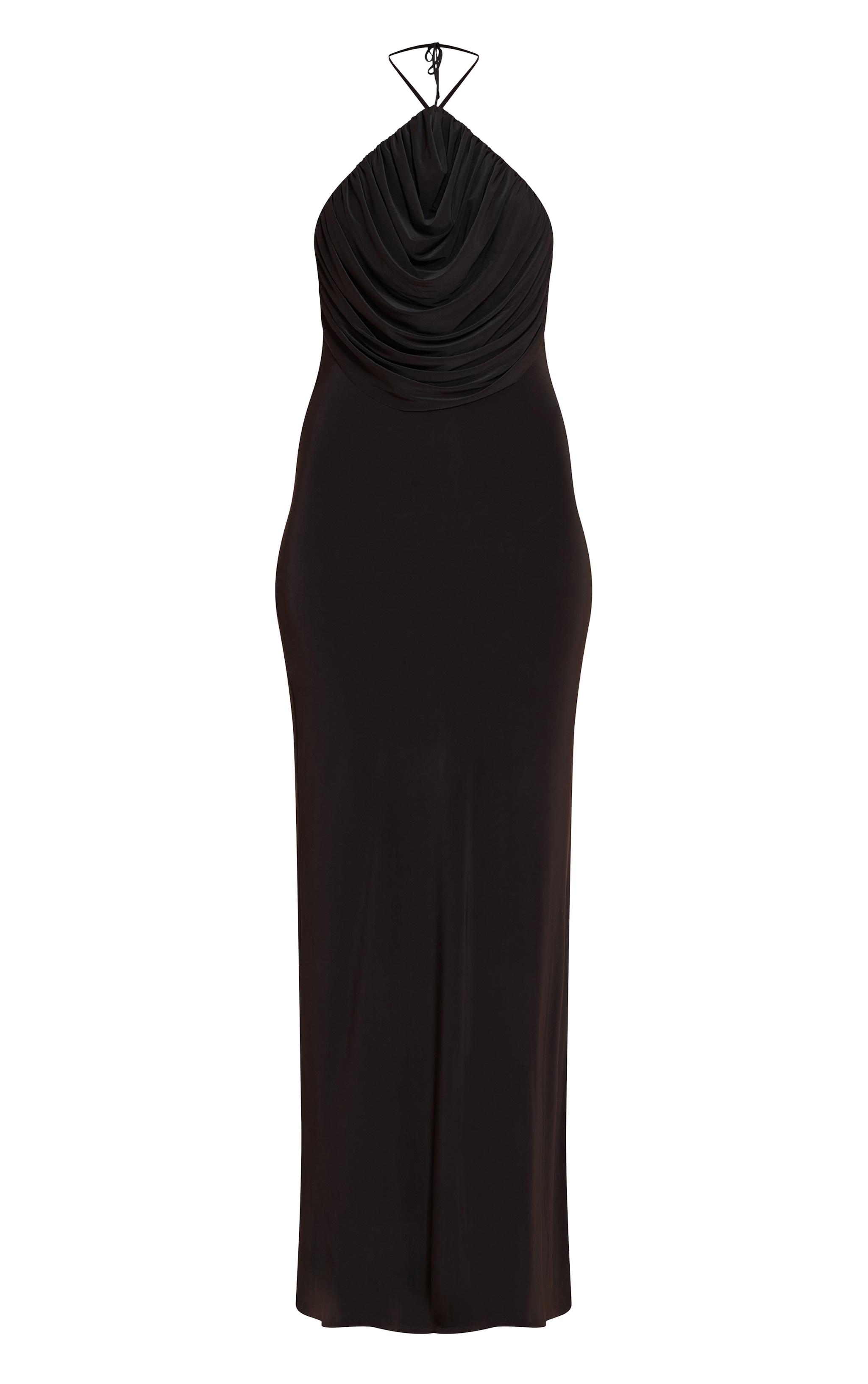 Robe longue moulante noire à dos nu et détail drapé image 5