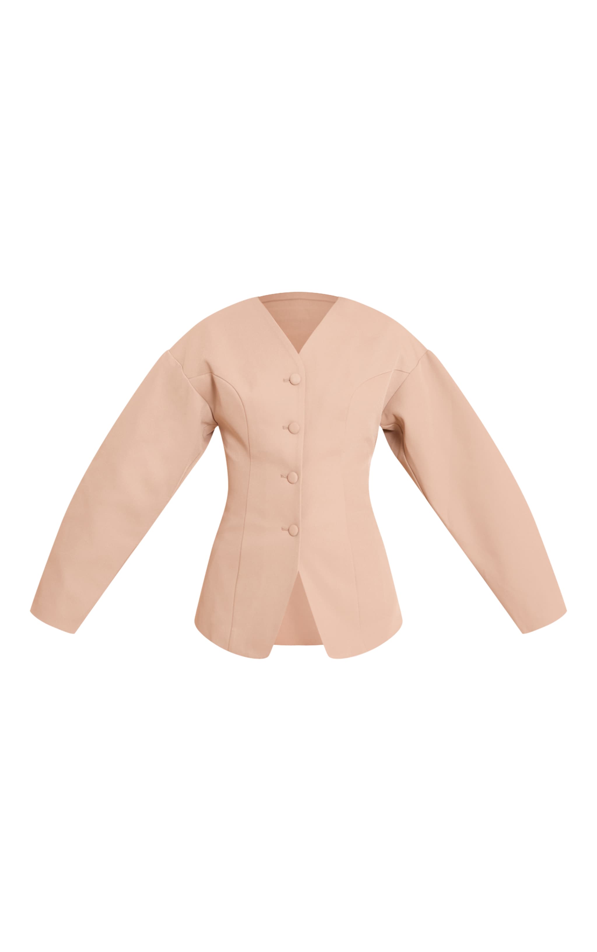 Taupe Collarless Fabric Covered Button Blazer image 5