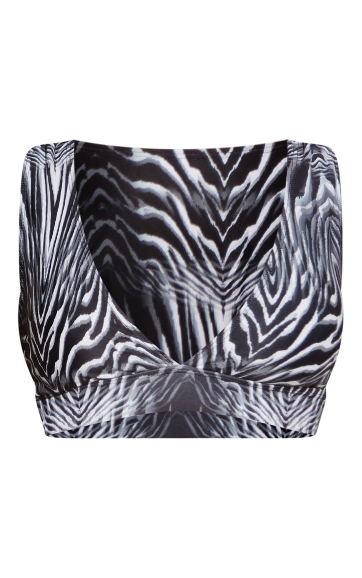 Haut de maillot de bain noir et blanc imprimé tigre dégradé image 5