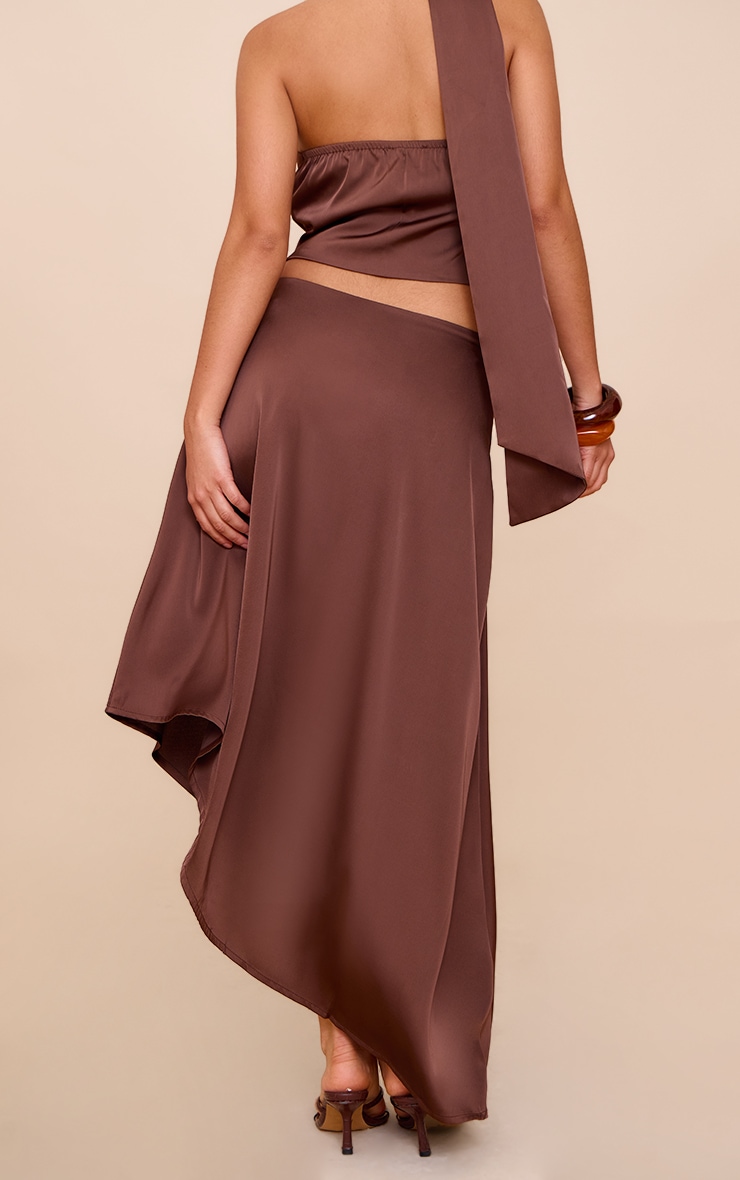 Dark Brown Satin Asymmetric Midi Skirt image 3