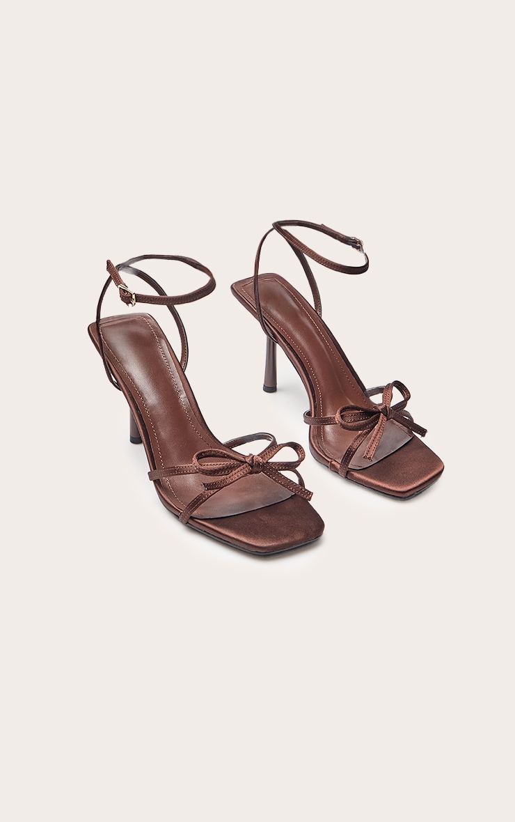 Chocolate Satin Bow Detail Open Toe Heeled Sandal image 3