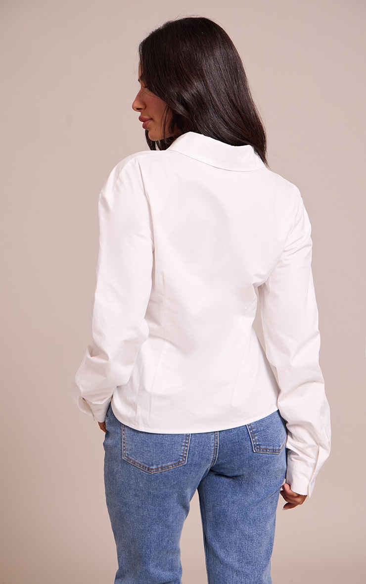 Petite White Ruched Front Detail Shirt image 2