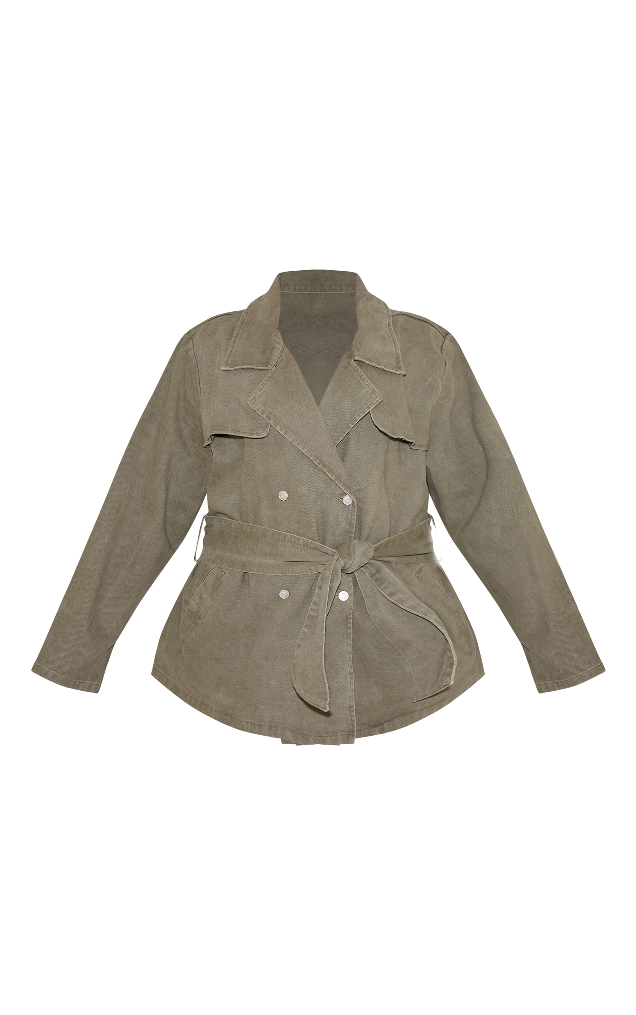 Plus Olive Cropped Belted Denim Trench image 5
