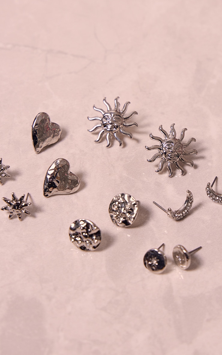Silver Sun, Moon Heart Diamante Earrings Multipack Accessories