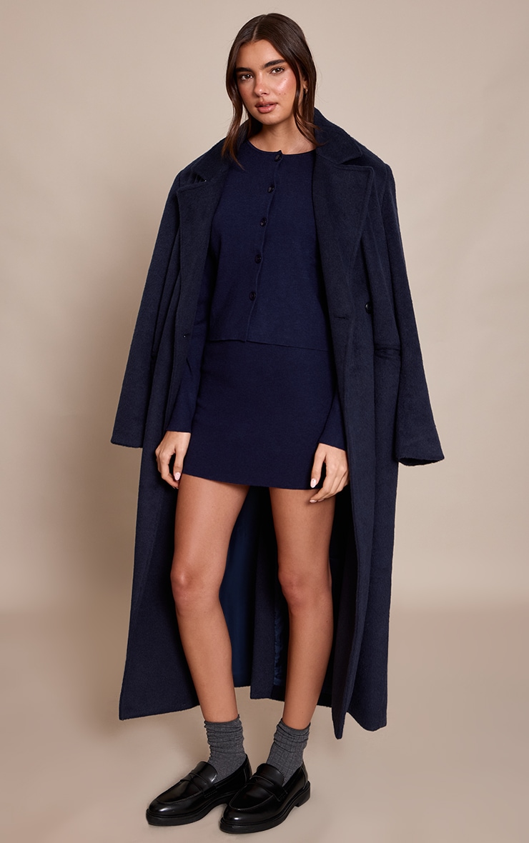 Cardigan en maille tricot compacte bleu marine sans revers image 3