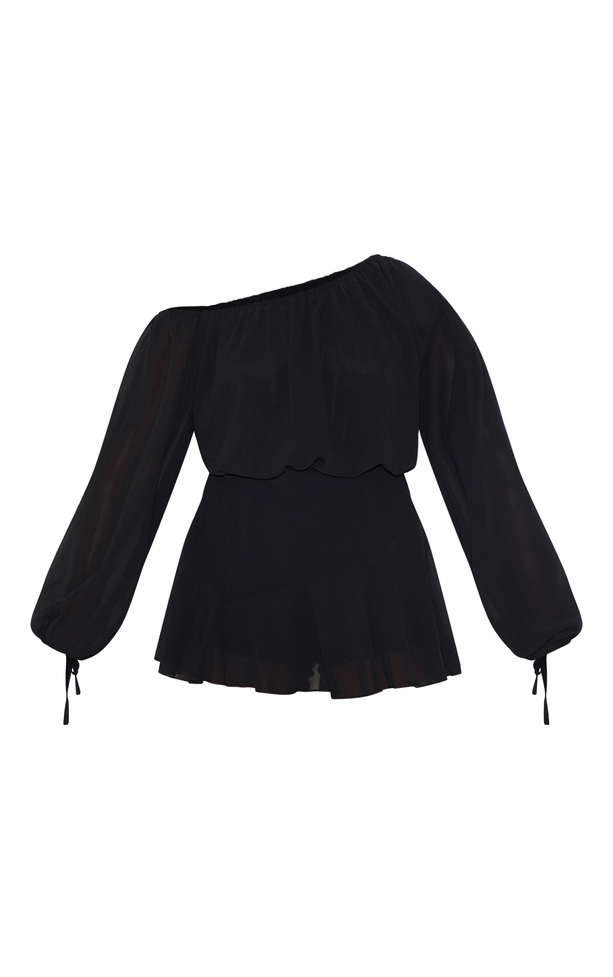 Black Chiffon One Shoulder Floaty Detail Skort Playsuit image 5