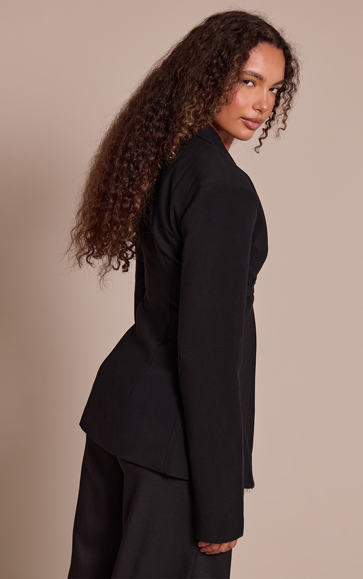 Tall Black Strap Detail Fitted Blazer image 2