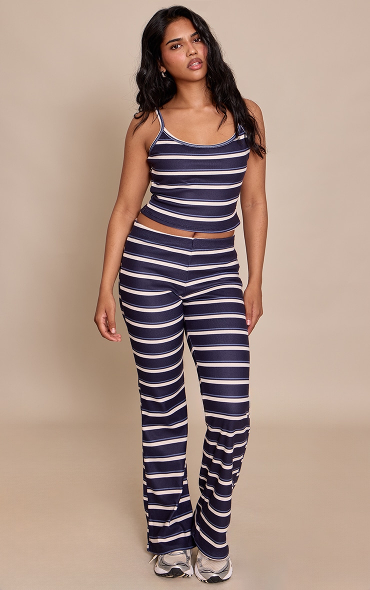 Petite Navy Stripe Mid Rise Flare Pants image 2