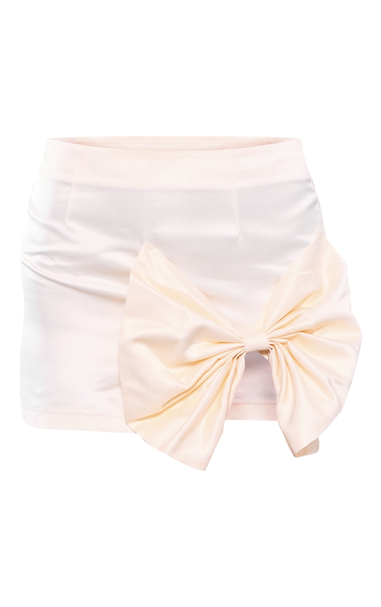 Cream Satin Bow Trim Mini Skirt image 6