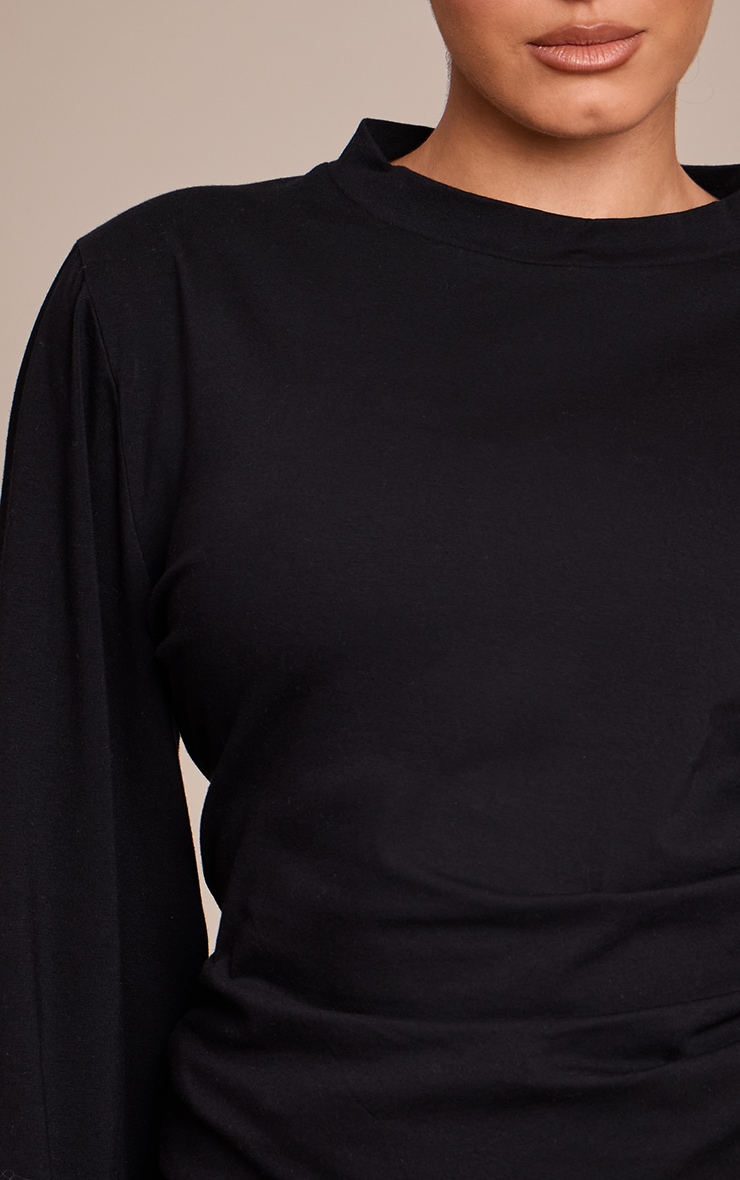 Plus Black Cotton Ruched Side Long Sleeve T-shirt image 4
