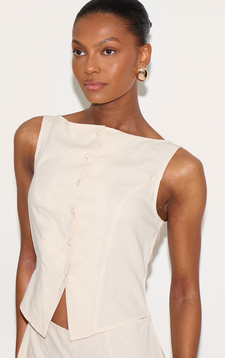 Stone Linen Blend Vest Detail Straight Leg Jumpsuit image 4