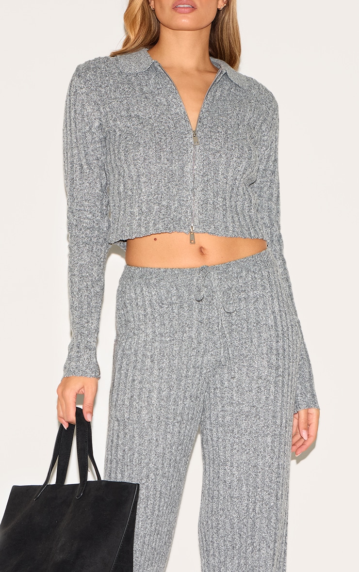 Charcoal Marl Knitted Tie Waist Pants image 4