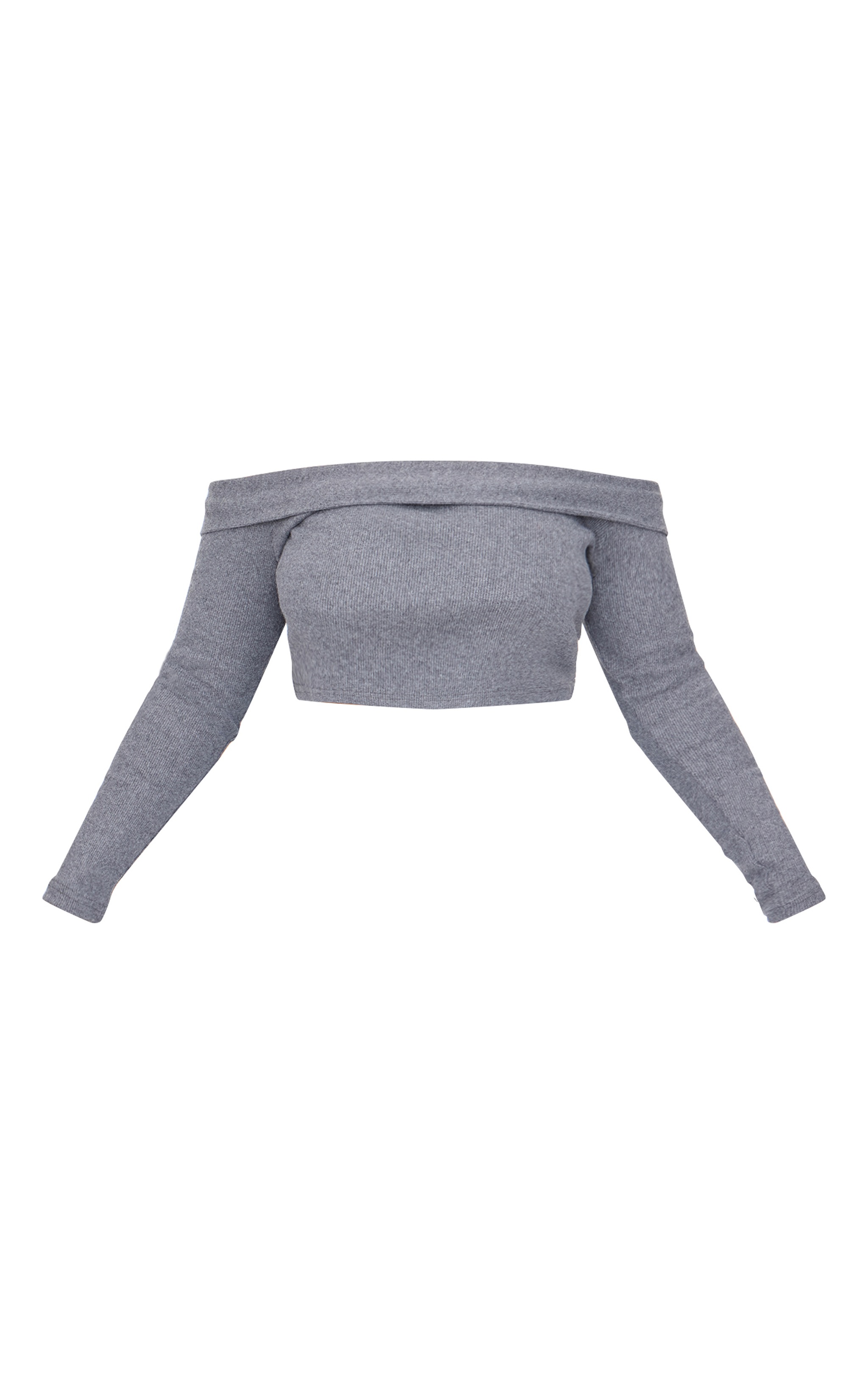 Plus Charcoal Brushed Rib Long Sleeve Bardot Top image 5