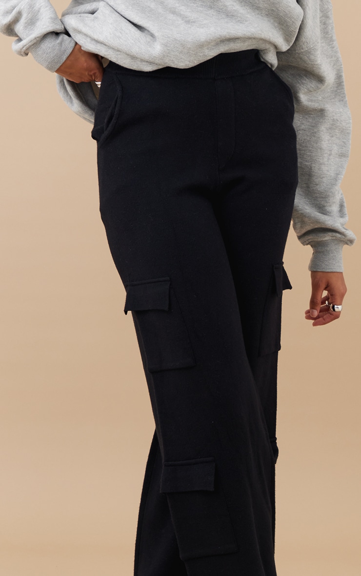 Black Knitted Cargo Pants image 4