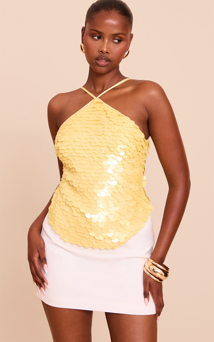 Lemon Premium Large Shell Sequin Halterneck Top image 1